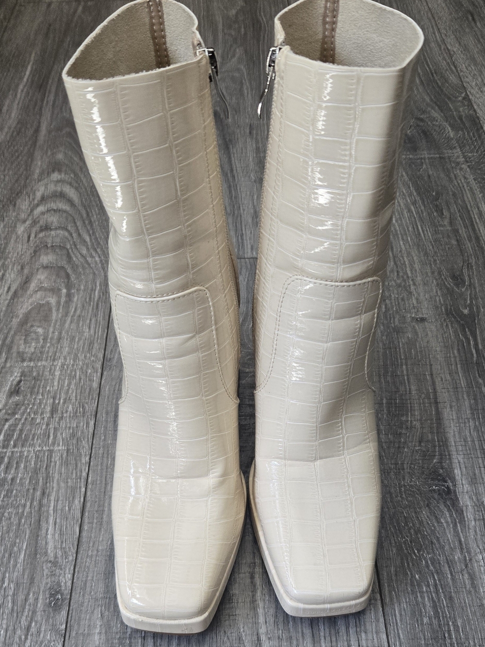 Princess Polly Jamie Croc Platform Boots Cream Square Toe Size 6. - Picture 1 of 9